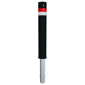 Barrier post | Black - Line |  152 mm | removable | self-engaging lock, incl. base rosette, | with hot-dip galvanized ground sleeve, approx. 500 mm below ground | with Euro profile cylinder lock and three keys